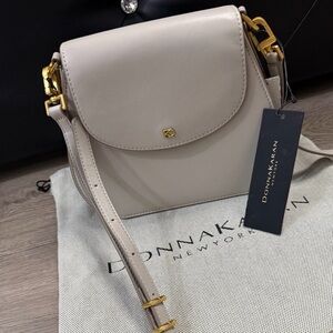 Donna Karan Beige Crossbody Bag with Gold Accents